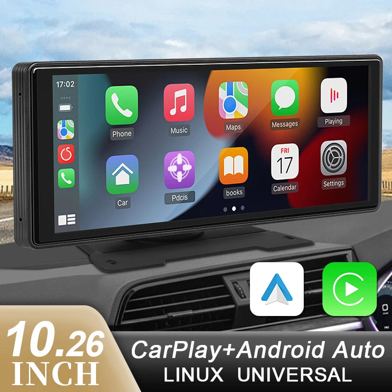 🚗 Rétroviseur Multimédia 10,26" – CarPlay & Android Auto Sans Fil, Bluetooth, AUX, USB