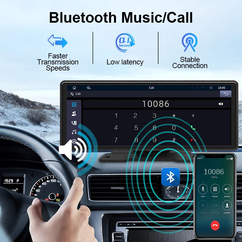 🚗 Rétroviseur Multimédia 10,26" – CarPlay & Android Auto Sans Fil, Bluetooth, AUX, USB