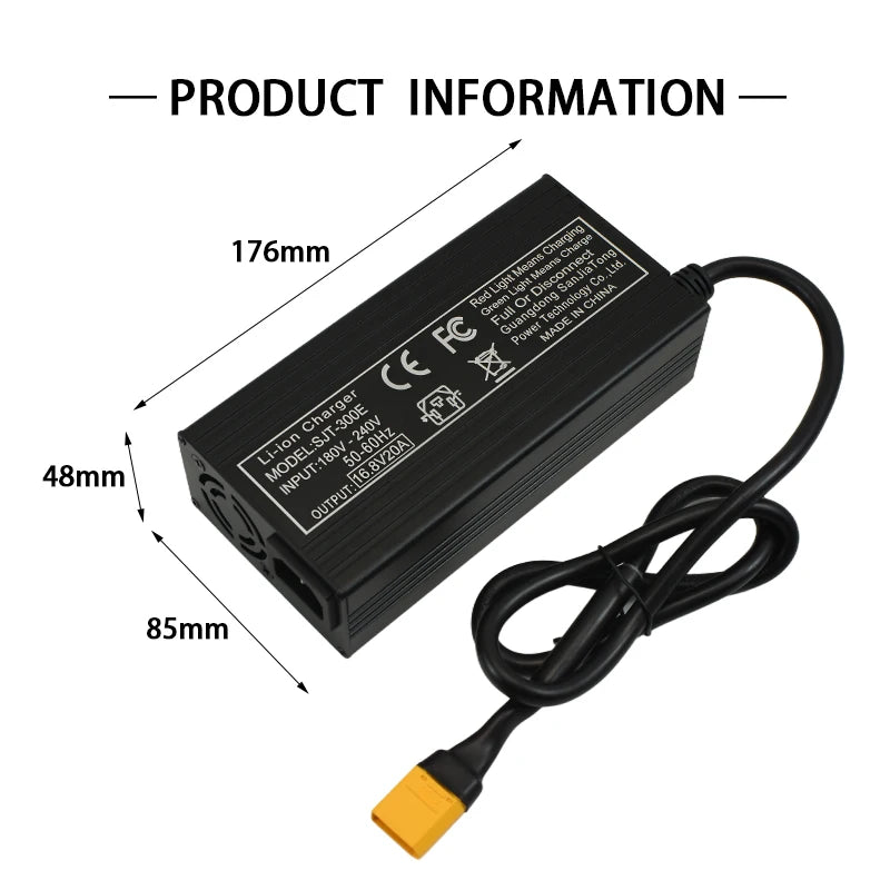 Chargeur de batterie lithium 16.8V 20A pour batterie lithium-ion 4S 14.8V – Charge rapide avec ventilateur, boîtier aluminium, 100-240V, connecteurs XT60 XT90 GX16